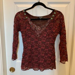 Cubism lace multicolored embellished top